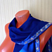 Синий шарф ручной работы из ткани "Синее море" модель 2