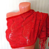 Красный кружевной шарф ручной работы "Алая заря" модель 1