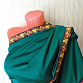 Зеленый шарф ручной работы из ткани "Земляничная поляна" модель 2