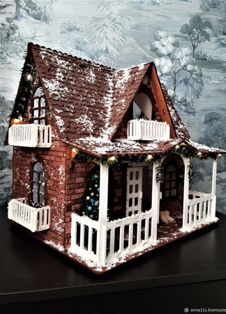 Кукольный дом "Новогодний" со светящейся гирляндой ручной работы на заказ