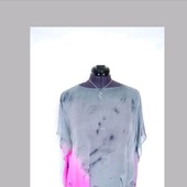 Туника-накидка шёлковая шифоновая серая с розовым шибори  роспись