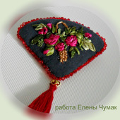 Брошь-кулон с вышивкой лентами "Корзина роз"