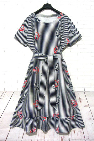 Платье с воланом по низу с якорями ручной работы на заказ