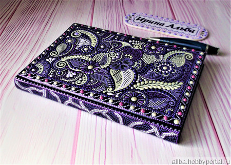 Фиолетовый-2 ежедневник точечная роспись ручной работы на заказ