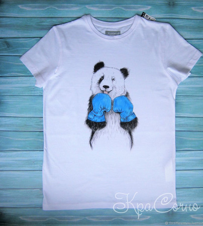Оригинальная футболка с ручной росписью "Панда" ручной работы на заказ