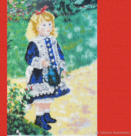 Картина "Девочка с лейкой" - вышитая крестом репродукция Ренуара ручной работы на заказ