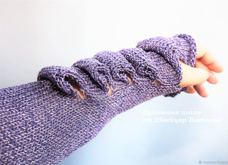 Кроп-топ вязаный в стиле Бохо с рукавами Фиолетовый перламутр ручной работы на заказ