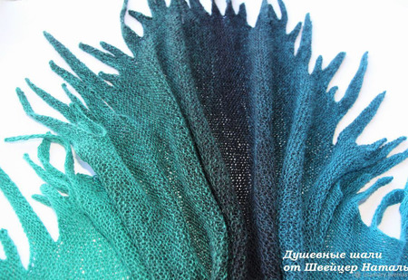 Стильная шаль накидка из испанского мериноса "Ночь в Гаграх" Изумрудная ручной работы на заказ