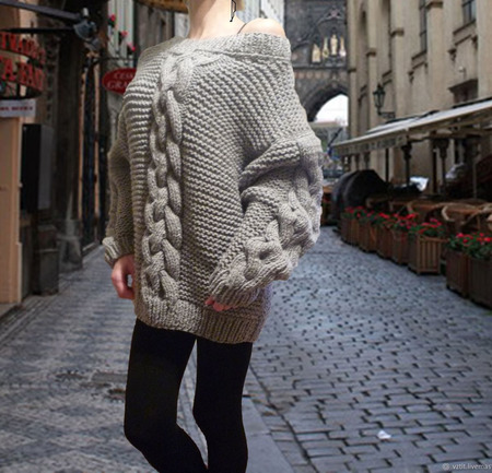 Вязаный свитер оверсайз "Палермо" с рельефными жгутами ручной работы на заказ