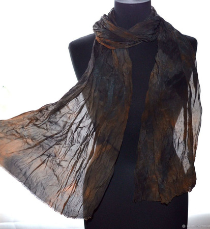 Черно-коричневый шелковый шарф ручной работы на заказ