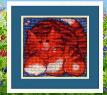 Вышитая картина "Рыжий кот" ручной работы на заказ