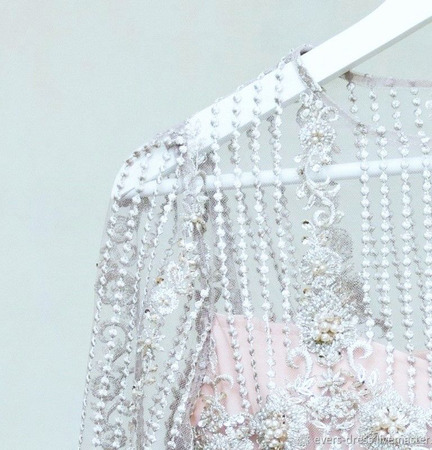 Платье макси кружевное Розовое шампанское ручной работы на заказ