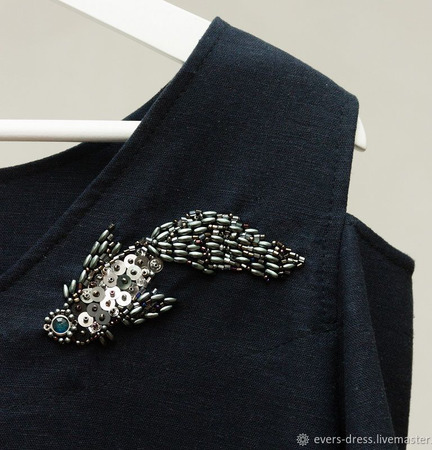Блузка с вышивкой Рыбка, лён ручной работы на заказ
