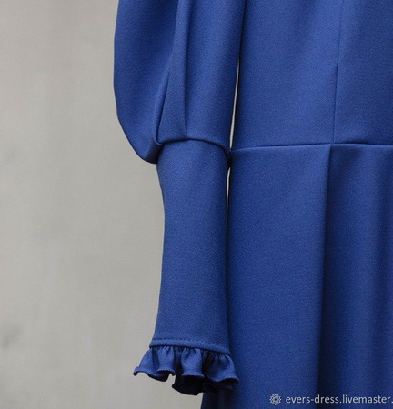 Платье с пышными рукавами Классический синий ручной работы на заказ