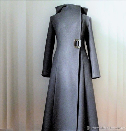 Пальто демисезонное длинное с капюшоном Дебора, шерсть ручной работы на заказ