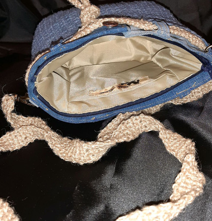 Вязаная сумка из хлопкового шнура "Джинс" с молнией ручной работы на заказ