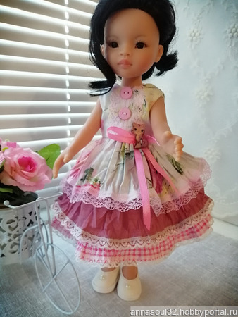Платье для куклы "Розовый котенок" ручной работы на заказ