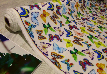 Плательная ткань супер-софт "Бабочки мультиколор на белом" ручной работы на заказ