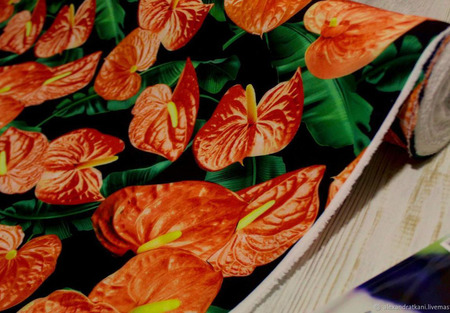 Плательная ткань супер-софт "Цветок Антуриум" ручной работы на заказ