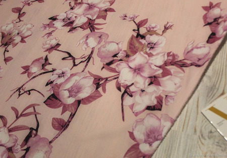 Плательная ткань супер-софт "Орхидеи на пудровом" ручной работы на заказ