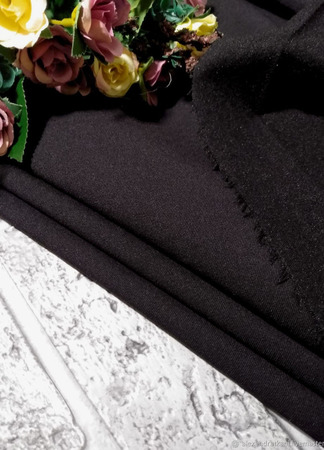 Ткань костюмная "Тиар" черный с начесом ручной работы на заказ