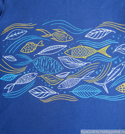 Оригинальная футболка с росписью "Рыбки" ручной работы на заказ
