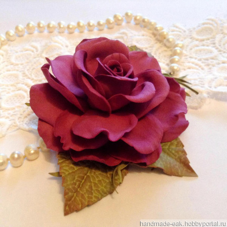 Брошь-заколка "Роза цвета Бургунди" ручной работы на заказ