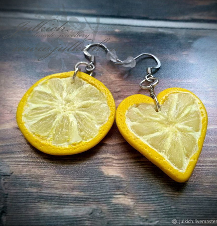Ассиметричные серьги "Лимонные дольки" ручной работы на заказ