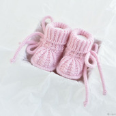 Розовые пинетки для новорожденной девочки. Меринос+ ангора