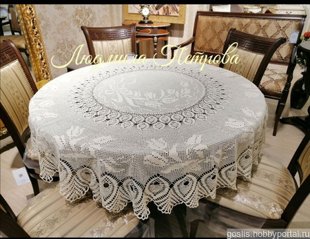 Скатерть вязаная  "Белиция"  на круглый и овальный стол ручной работы на заказ