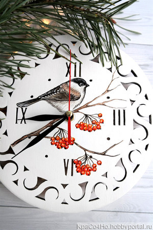 Часы настенные деревянные с ручной росписью "Воробушек" – купить в интернет-магазине HobbyPortal.ru с доставкой