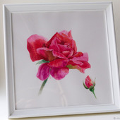 Картина акварелью с красной розой "Мама и дочка"