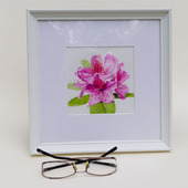 Картина миниатюра акварелью с розовыми цветами рододендрона