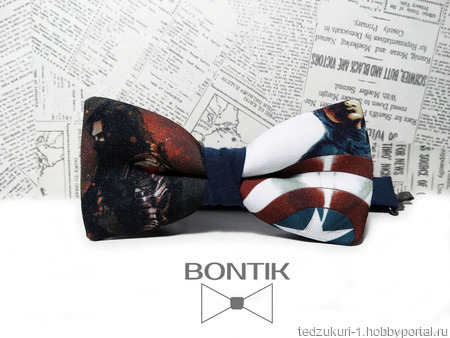Галстук - бабочка "Капитан Америка и Зимний солдат" ручной работы на заказ