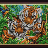 Схема на ткани сатен для вышивки бисером Тигры