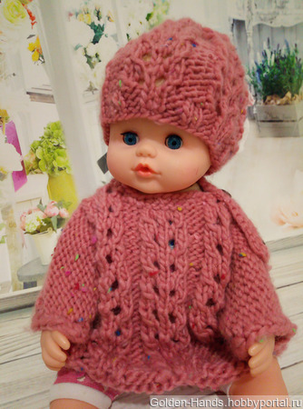 Одежда для куклы / розовый свитер и шапочка ручной работы на заказ
