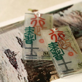 Серьги из японских марок и эпоксидной смолы «Мое имя...»