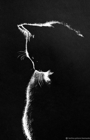 Картина Черная кошечка ручной работы на заказ