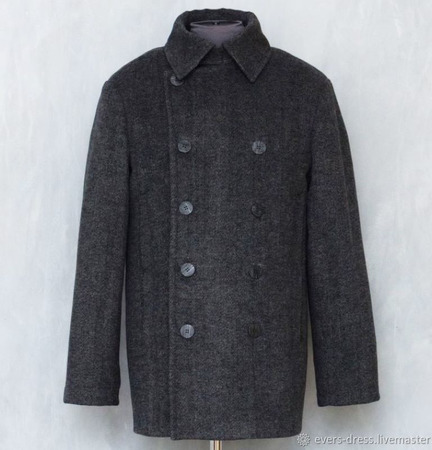 Пальто мужское бушлат, твид, съёмная шерстяная подстёжка ручной работы на заказ
