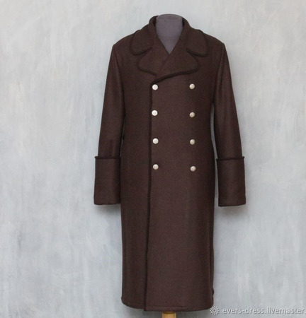 Пальто мужское длинное Шинель, шерсть, окантовка ручной работы на заказ