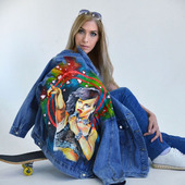 Джинсовая куртка с рисунком на спине, ручная роспись, портрет по фото