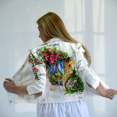 Джинсовая куртка с рисунком на спине ручная  роспись