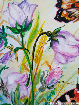 Картина акварельная "Цветы и бабочки – беспечный мир цветной" ручной работы на заказ