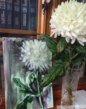 Картина "Белые хризантемы" ручной работы на заказ