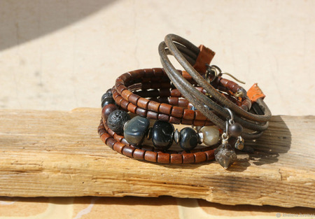 Комплект браслетов этно с агатами и венге Дороги Калахари ручной работы на заказ